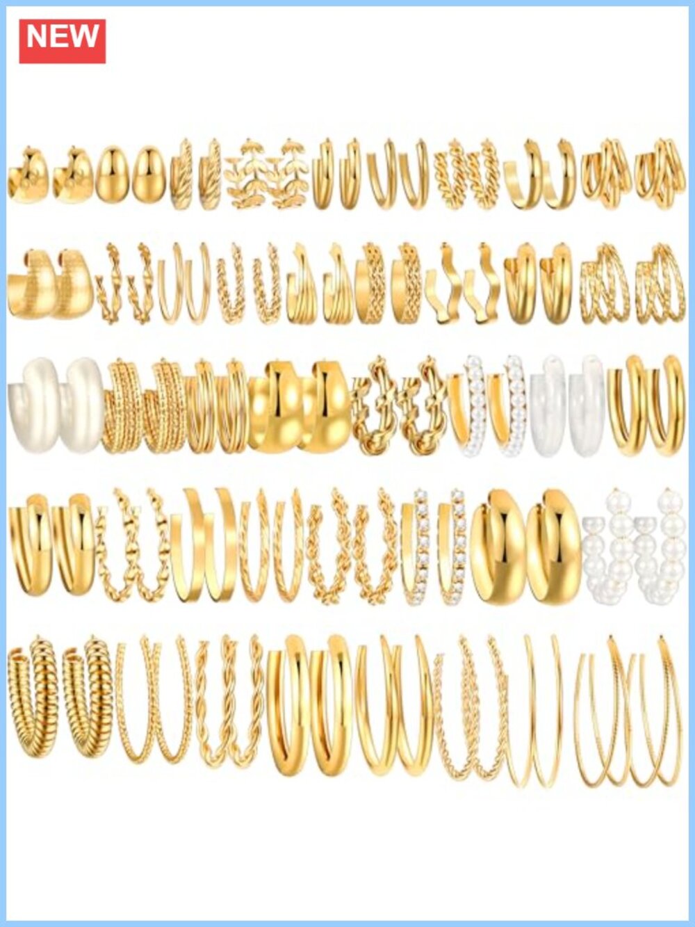 42 Pairs Gold Hoop Earrings Set Pearl Twisted Hypoallergenic Alloy Women